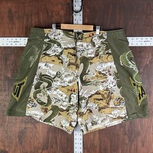 Tapout Dragon Embroidered‎ Woven Shorts Vintage 90s Asian Motif Green Mens 40